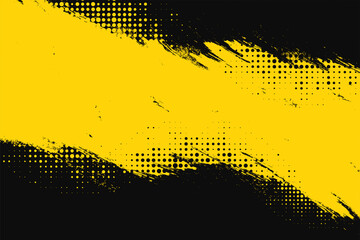 yellow and black backdrop with dot halftone pattern element. abstract brush grunge background. retro