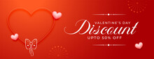Valentines Day Red Web Banner With Discount Details