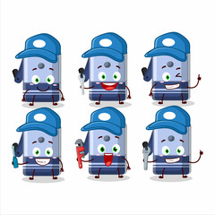 Sticker - mechanic blue pencil sharpener table cute mascot character with pliers