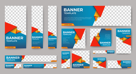 Wall Mural - abstract banner design web template set, horizontal header web banner. modern gradient blue cover he