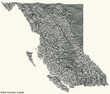 Topographic relief map of the Canadian province of BRITISH COLUMBIA, CANADA with black contour lines on beige background