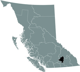 Wall Mural - Black flat blank highlighted location map of the NORTH OKANAGAN regional district inside gray administrative map of the Canadian province of British Columbia, Canada