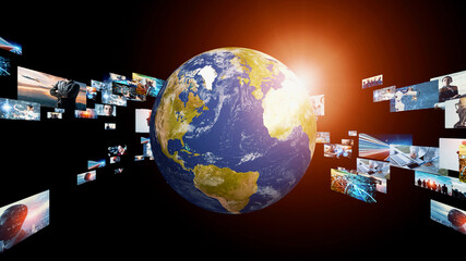 Fototapete - Digital contents concept. Social networking service. Streaming video. communication network. 