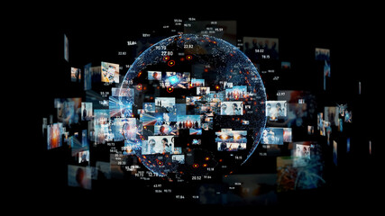 Aufkleber - Digital contents concept. Social networking service. Streaming video. communication network. 