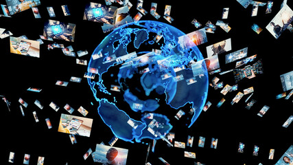 Poster - Digital contents concept. Social networking service. Streaming video. communication network. 