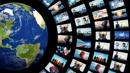 Poster - Digital contents concept. Social networking service. Streaming video. communication network. 