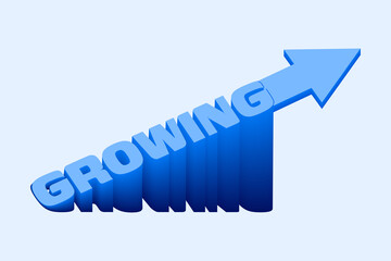 Growing concept. Word and arrow Three dimensional style. Vector illustration