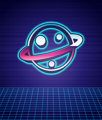 Sticker - Retro style Planet Saturn with planetary ring system icon isolated futuristic landscape background. 80s fashion party. Vector