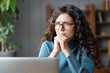 © DimaBerlin - Frustrated worried business woman sit at laptop stressed think about bad news, problem at work, trouble solution. Trainee nervous about mistake or deadline. Afraid freelance worker waiting for email