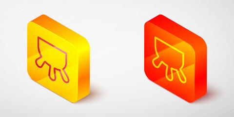 Sticker - Isometric line Udder icon isolated on grey background. Yellow and orange square button. Vector