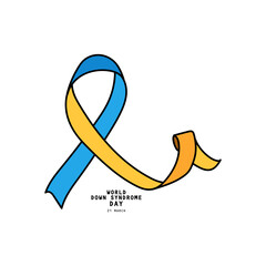 World Down Syndrome Day on 21 march,
 hands symbol with ribbon icon isolated on white background.  a Down Syndrome Awareness day vector illustration.	