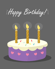 Birthday Party, Greeting Card, Party Invitation. Illustration With Birthday Cake With Candles. Vector Illustration.