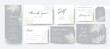 Vector, classy wedding stationery, business card template set. Editable menu, rsvp, thank you, details, label, save the date, place card set. Editable gray and white palm leaves, foliage border, frame