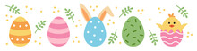 Vector Cute Easter Set. Egg With Ears And Chicken In Egg. Cute Eggs.