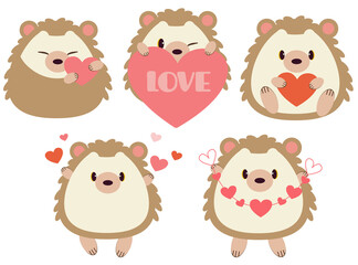 Wall Mural - The collection of cute hedgehog with heart in flat vector style. Graphic resource about valentine's day and holiday for graphic,content , banner, sticker label and greeting card.