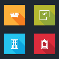 Sticker - Set Bathtub, House plan, and contract icon. Vector