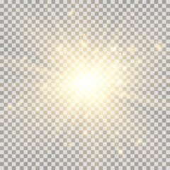 Special lens flash, light effect. The flash flashes rays and searchlight. illust.White glowing light. Beautiful star Light from the rays. The sun is backlit. Bright beautiful star. Sunlight. Glare.	