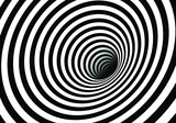 Fototapeta Przestrzenne - Vector shaded 3D illustration of tunnel vortex view with geometrical hypnotic black and white stripes flowing inside a hole.