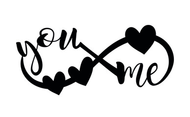Wall Mural - infinity sign silhouette with you and me words inscription.forever friends.black vector tattoo stenc