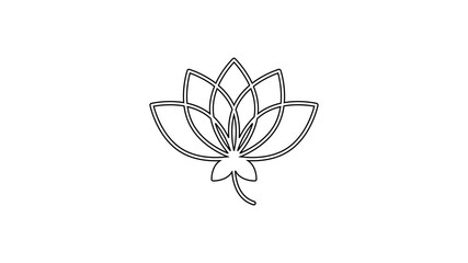 Canvas Print - Black line Lotus flower icon isolated on white background. 4K Video motion graphic animation