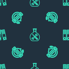 Poster - Set line Bioengineering service, Headphones with speech bubble chat and Office folders on seamless pattern. Vector