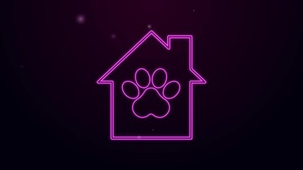 Wall Mural - Glowing neon line Pet house icon isolated on black background. 4K Video motion graphic animation