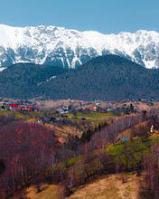 Piatra Craiului Mountains Seen From The Village Of Fundata, Romania.