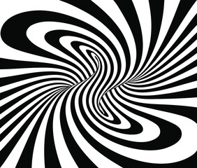 Wall Mural - Black and white vector illustration of deformed mobius torus inside view with geometrical hypnotic twisting striped lines. 