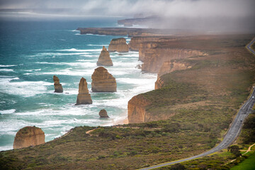 Wall Mural - Aerial view of the Twelve Apostles limestone stacks from helicopter, Australia.