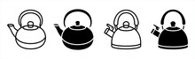 Kettle Icon. Kettle Vector Symbol In Outline Flat Style Isolated On White Background.