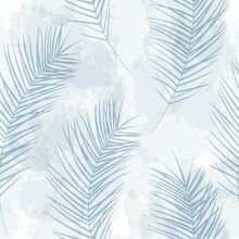 Tropical Pattern, Palm Leaves Seamless Vector Background. Exotic Plant On Watercolor Stains Artistic Jungle Print. Leaves Of Palm Tree. Brush Texture