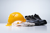 Fototapeta  - Construction Safety Equipment. Gloves, Eyewear