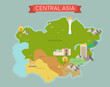 Central Asia Map with country names.