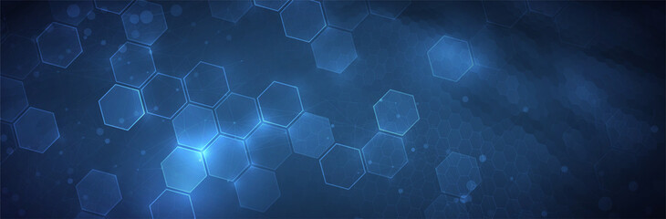 Wall Mural - Futuristic Hexagon background. Blue Hexagonal pattern. Modern vector illustration