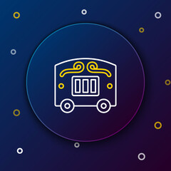 Sticker - Line Circus wagon icon isolated on blue background. Circus trailer, wagon wheel. Colorful outline concept. Vector