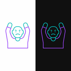 Canvas Print - Line Thief surrendering hands up icon isolated on white and black background. Man surrendering with both hands raised in air. Colorful outline concept. Vector