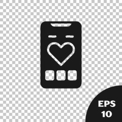 Poster - Black Smartphone with heart rate monitor function icon isolated on transparent background. Vector