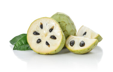 Wall Mural - Whole and partial Cherimoya fruit isolated