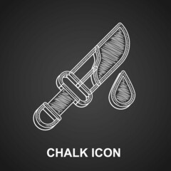 Canvas Print - Chalk Bloody knife icon isolated on black background. Vector