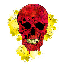 Red Skull On Yellow Watercolor Background