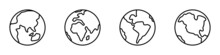 Conjunto De Iconos De Planeta Tierra. Concepto De Cuerpo Celeste, Astro Y Mundo. Ilustración Vectorial, Estilo Línea Negro