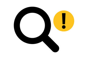 Magnifying glass and exclamation icons for caution and warning.