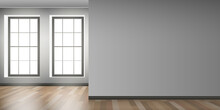 Modern Interior Empty Room With Two Windows And Wall Mock Up Vector Illustration