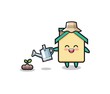 cute house is watering plant seeds