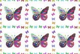 Fototapeta Motyle - Seamless pattern with interesting doodles on colorfil background. Pano. Raster illustration.