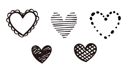 Wall Mural - black doodle heart, vector hand drawn illustration set