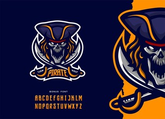 Wall Mural - illustration vector graphic of Skull Pirate mascot logo perfect for sport and e-sport team