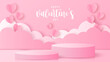 © jintana - Paper cut of Valentine's Day background with pink cylinder podium and pink heart for products display presentation, poster, banner