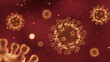 COVID-19 Corona virus with spike glycoprotein are floating on the air . Dark red color background . 3D rendering .