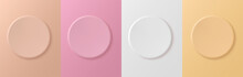 3D Color Circles Of Cosmetic Product In Beige, Pink, Yellow, White Color, Top View.